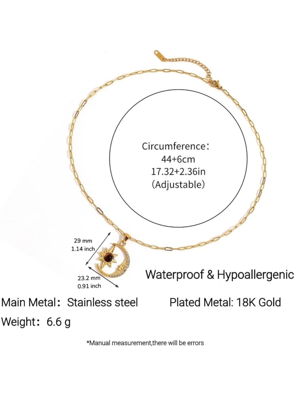 Anthropologie Gold Moon & Sun Pendant Necklace with Black Center - Picture 2 of 5